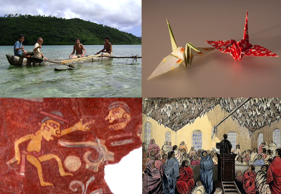Examples of memes include outrigger canoes, origami patterns, natural language and religious belief